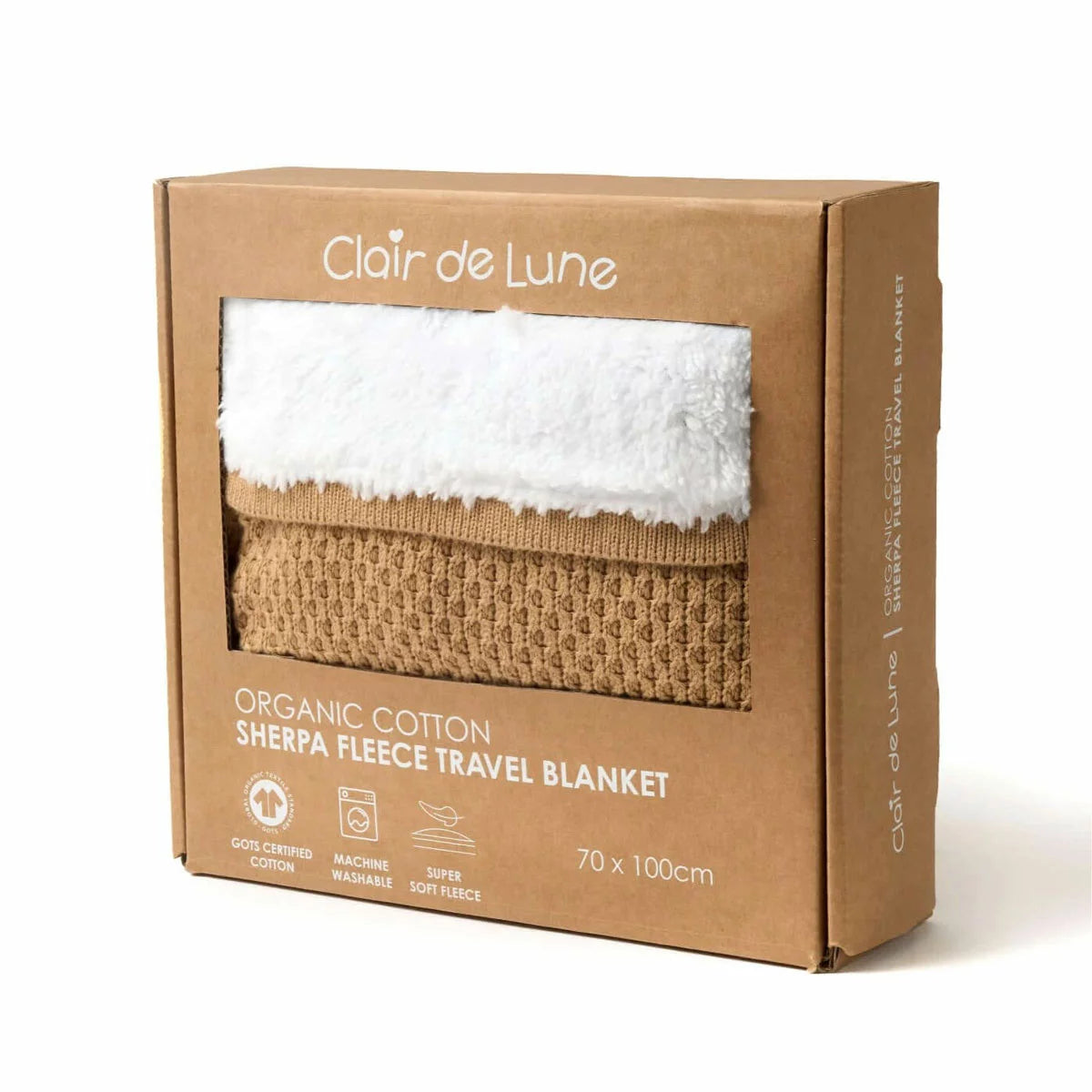 Clair De Lune Organic Cotton Sherpa Fleece Travel Blanket 70 x 100 cm soft baby blanket with cosy sherpa fleece lining