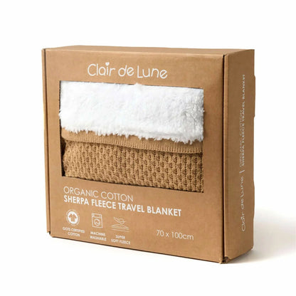Clair De Lune Organic Cotton Sherpa Fleece Travel Blanket 70 x 100 cm soft baby blanket with cosy sherpa fleece lining