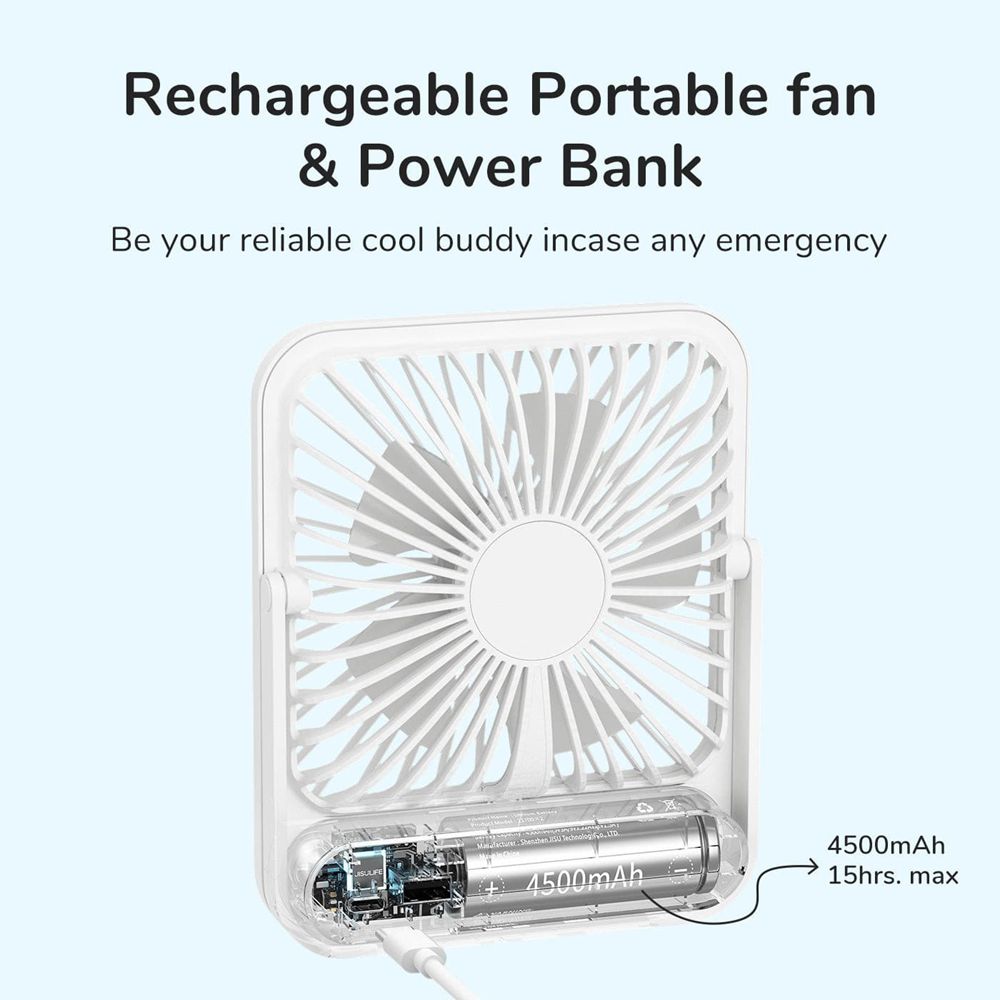 JisuLife Life1 Rechargeable Table Fan – Quiet 4-Speed Portable Cooling, 18-Hour Battery
