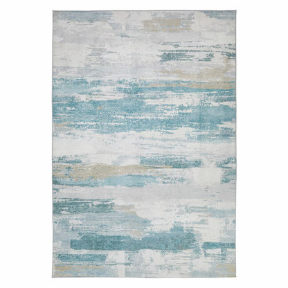 Concept Looms Liberty Sky Washable Rug 120x180cm featuring a smooth sky-blue velvet surface and non-slip backing laid on light wood flooring.