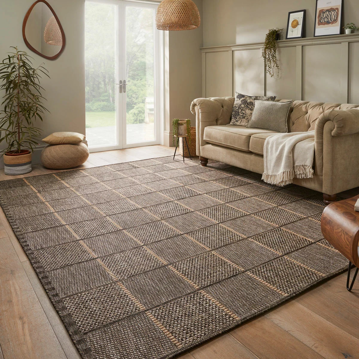 Concept Looms Sumac Mocha Indoor Outdoor Rug in modern neutral design for indoor and outdoor living spaces
