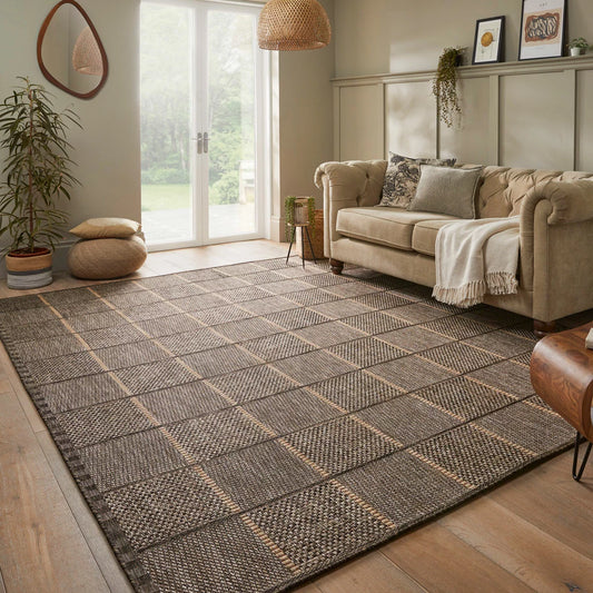 Concept Looms Sumac Mocha Indoor Outdoor Rug in modern neutral design for indoor and outdoor living spaces