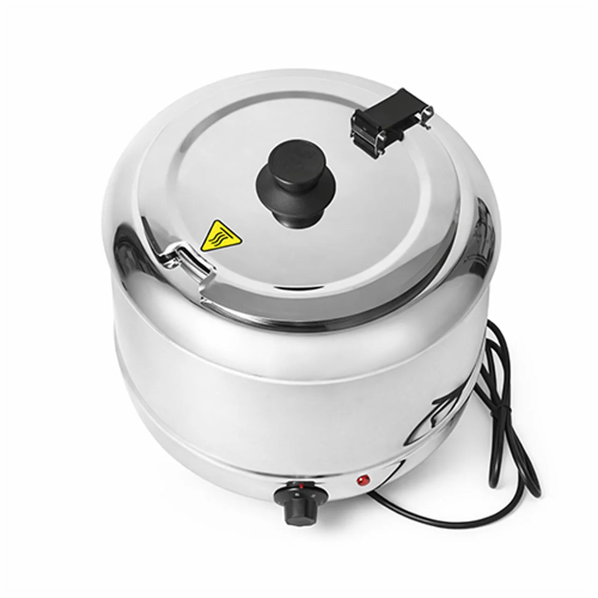 Stainless steel Contender EBW032 10L commercial soup kettle with front temperature control dial set on a commercial catering countertop.