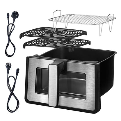 Gourmia 7.6L Digital Air Fryer with digital touchscreen, viewing window, interior light, and large cooking basket for healthy oil-free meals.