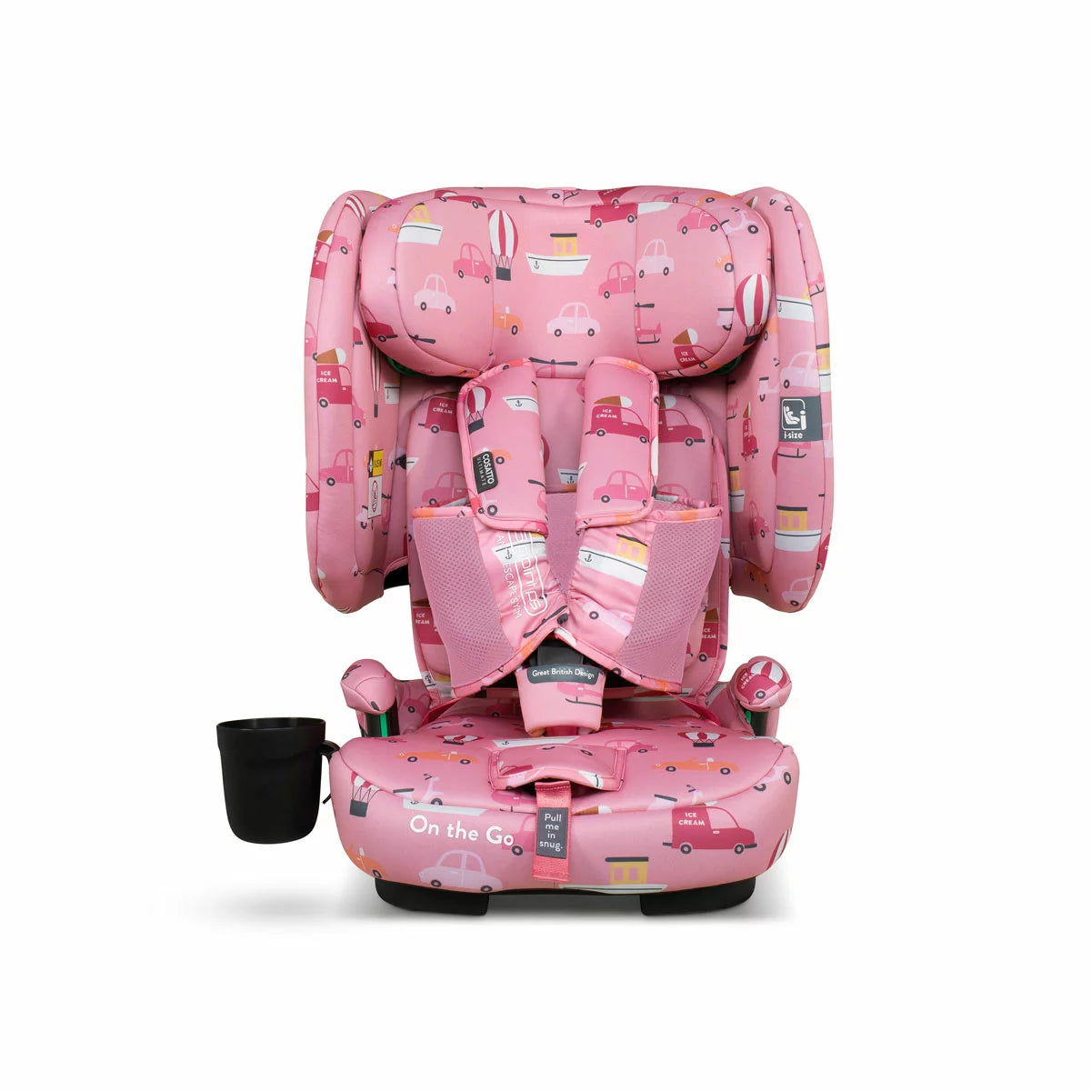 Cosatto On The Go i-Size Travel Car Seat in 4 designs with lightweight portable folding travel-friendly child safety seat