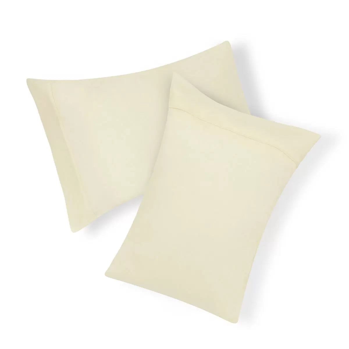 Panda Signature+ cream bamboo lyocell bedding set draped on a mattress showing silky satin texture, fitted sheet, duvet cover, and pillowcases.