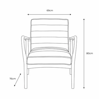 A three-quarter view of the Gallery Datsun Sheepskin Fabric Armchair showcasing its soft cream upholstery, curved wooden armrests, and natural ash wood frame in a bright living room corner.