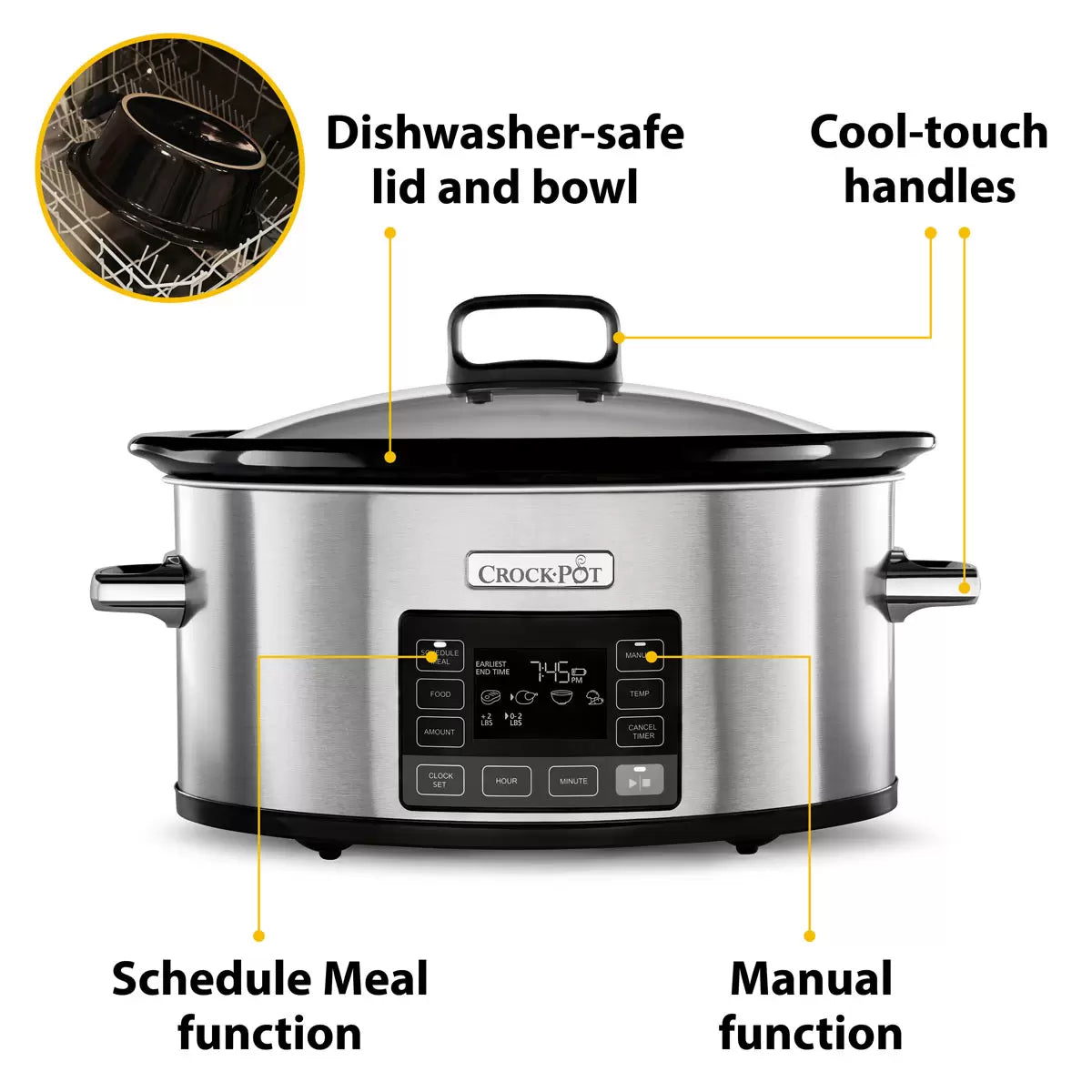 Crockpot TimeSelect 5.6L Digital Slow Cooker CSC066 with digital display, programmable cooking controls, removable cooking pot, and glass lid.