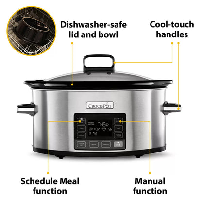 Crockpot TimeSelect 5.6L Digital Slow Cooker CSC066 with digital display, programmable cooking controls, removable cooking pot, and glass lid.