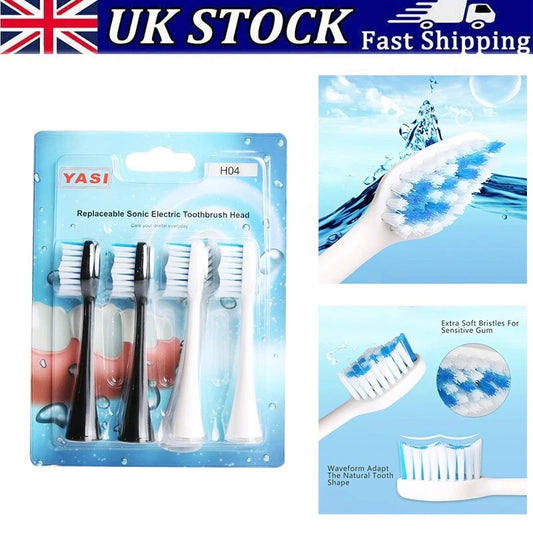 Pack of white replacement toothbrush heads compatible with Crystal Sonic handles displaying blue contoured bristles against a neutral background.