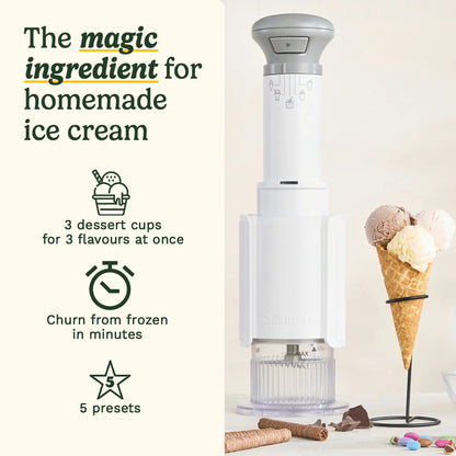 Cuisinart Freezer Wand and Ice Cream Maker with 6 reusable dessert tubs for making homemade ice cream, sorbet, frozen yogurt, and frozen desserts.