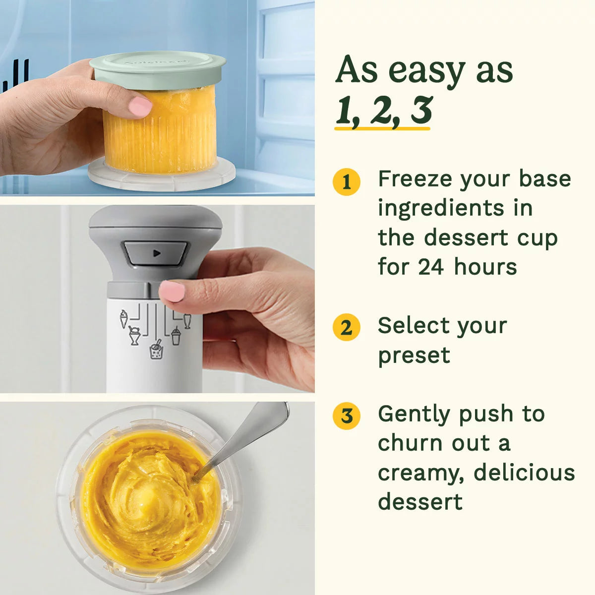 Cuisinart Freezer Wand and Ice Cream Maker with 6 reusable dessert tubs for making homemade ice cream, sorbet, frozen yogurt, and frozen desserts.