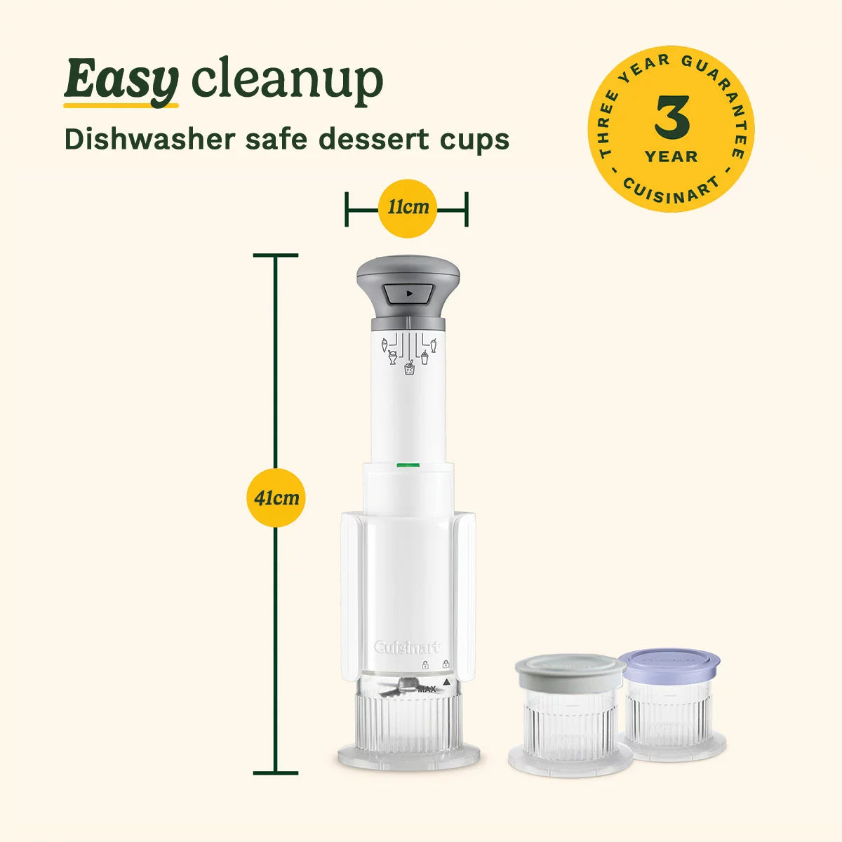 Cuisinart Freezer Wand and Ice Cream Maker with 6 reusable dessert tubs for making homemade ice cream, sorbet, frozen yogurt, and frozen desserts.