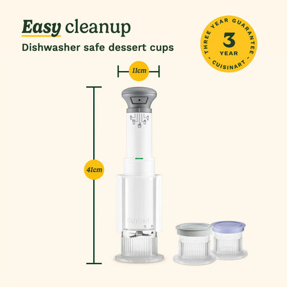Cuisinart Freezer Wand and Ice Cream Maker with 6 reusable dessert tubs for making homemade ice cream, sorbet, frozen yogurt, and frozen desserts.