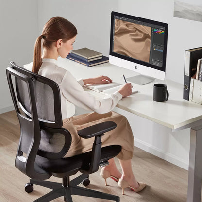 DAMS ELISE black mesh operator chair with headrest, ergonomic lumbar support and breathable seat for office use