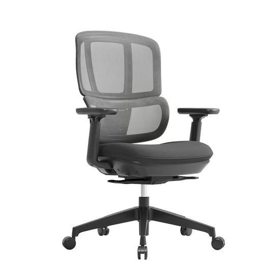 DAMS ELISE black mesh operator chair with headrest, ergonomic lumbar support and breathable seat for office use