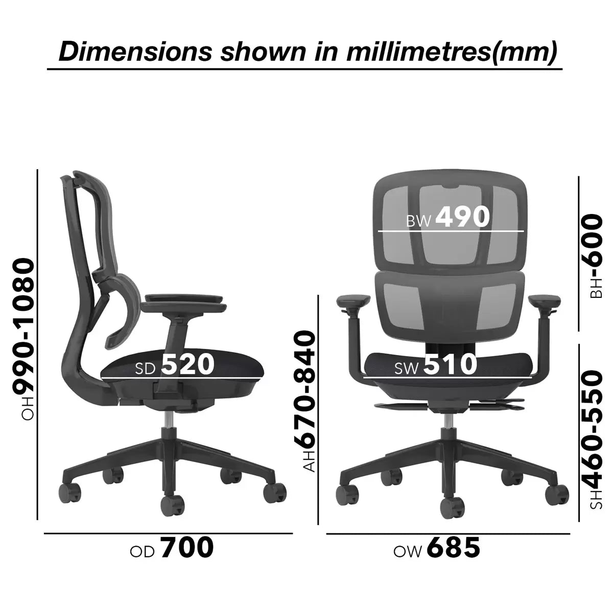 DAMS ELISE black mesh operator chair with headrest, ergonomic lumbar support and breathable seat for office use
