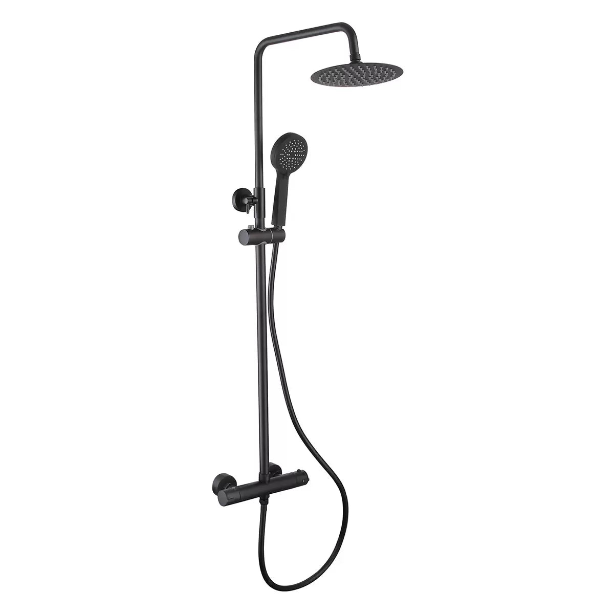 DEVA Essentials shower system with fixed shower head and handheld handset in chrome finish