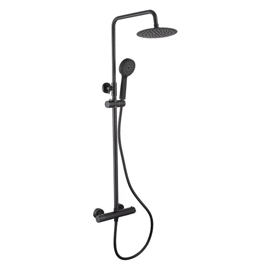 DEVA Essentials shower system with fixed shower head and handheld handset in chrome finish