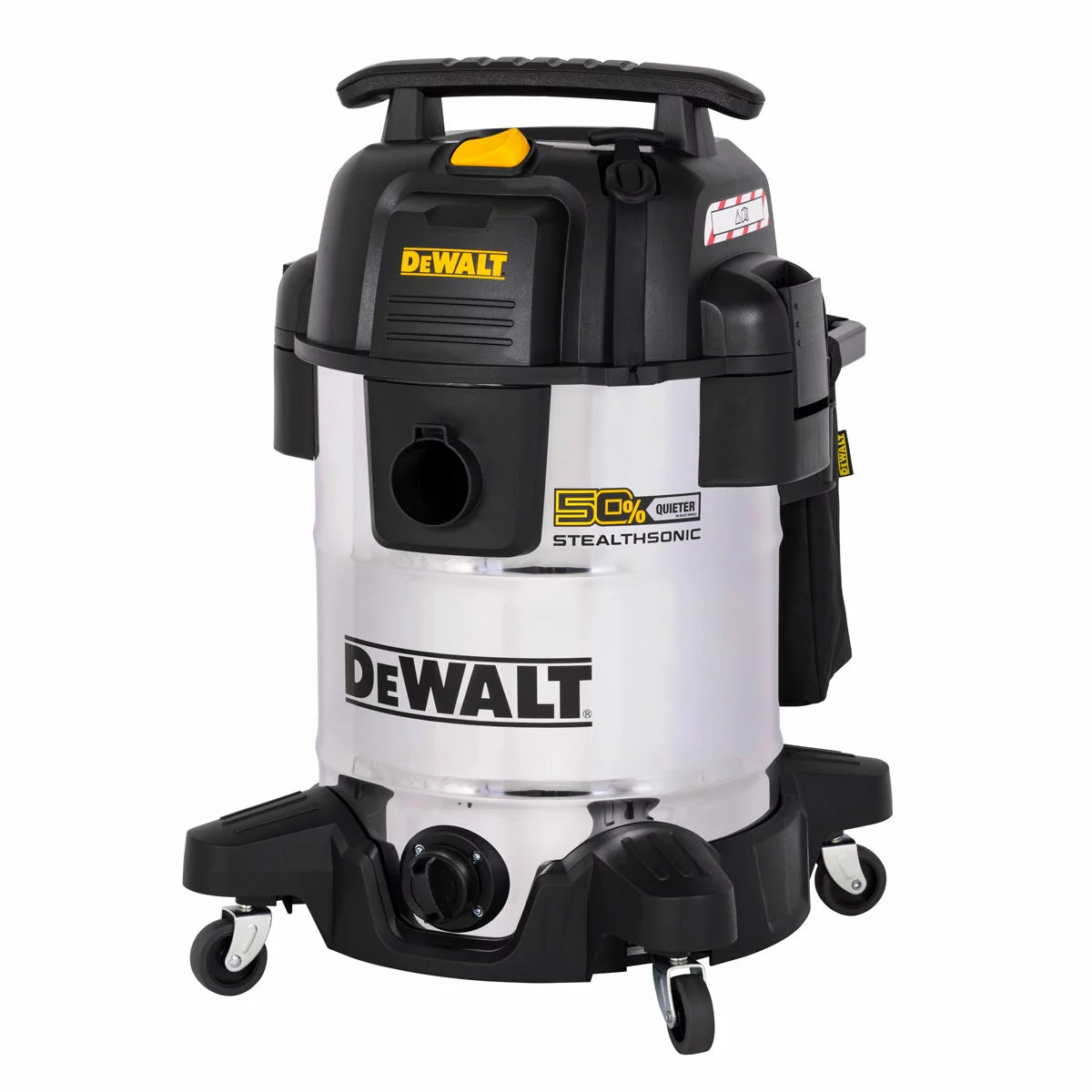 DEWALT 38 litre wet and dry corded vacuum cleaner with 2.1m hose for heavy-duty workshop and industrial cleaning.