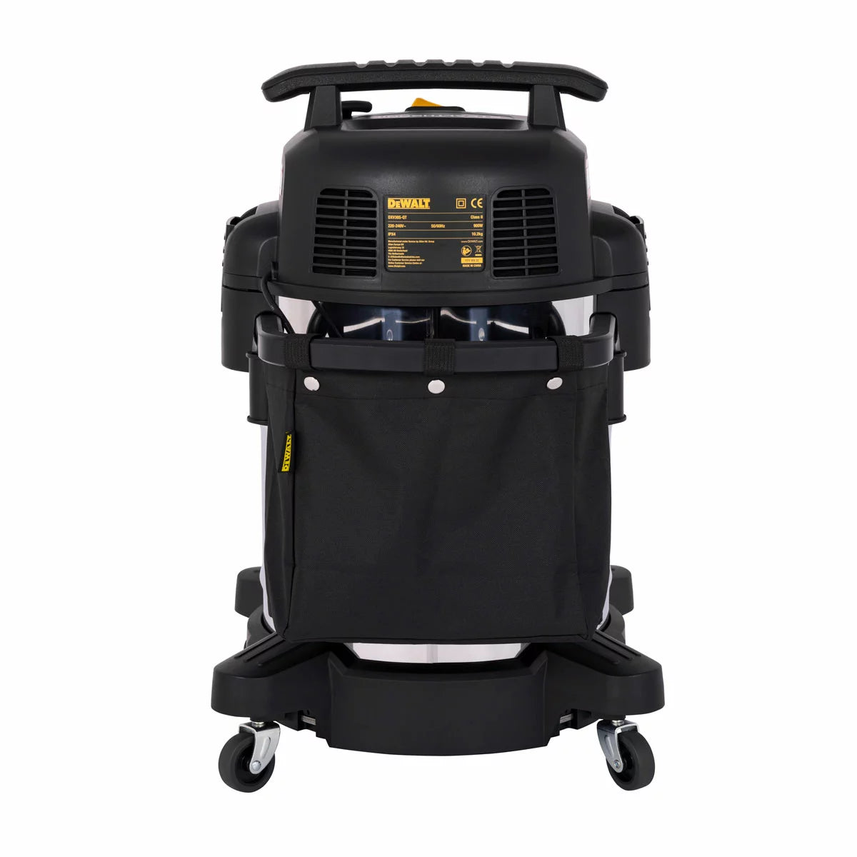DEWALT 38 litre wet and dry corded vacuum cleaner with 2.1m hose for heavy-duty workshop and industrial cleaning.