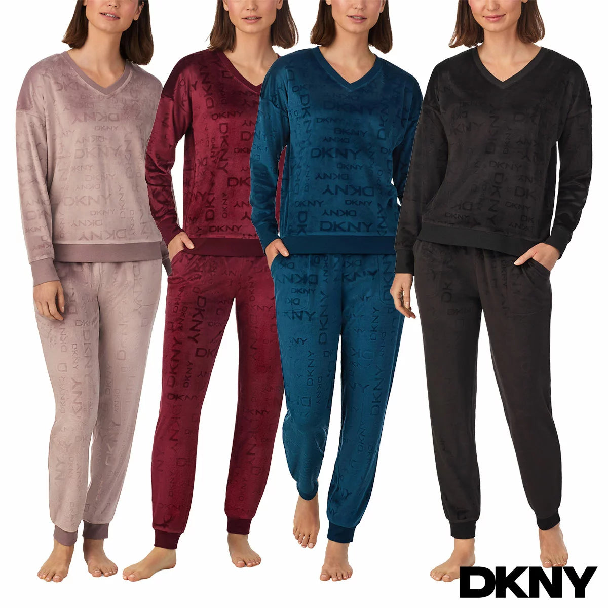 DKNY Ladies Lounge Set featuring a soft-touch fabric, relaxed fit top and matching bottoms for comfortable everyday lounging.