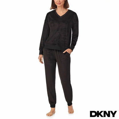 DKNY Ladies Lounge Set featuring a soft-touch fabric, relaxed fit top and matching bottoms for comfortable everyday lounging.