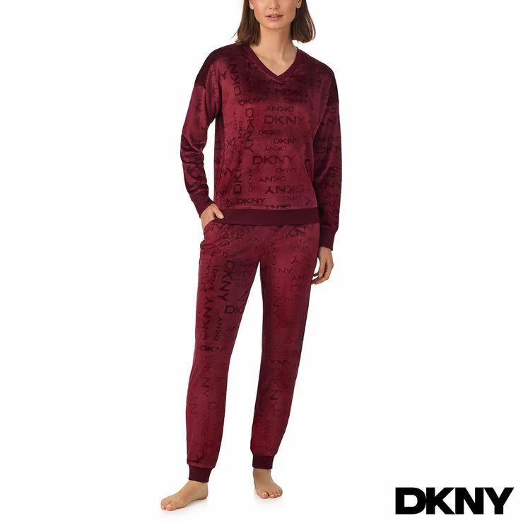 DKNY Ladies Lounge Set featuring a soft-touch fabric, relaxed fit top and matching bottoms for comfortable everyday lounging.