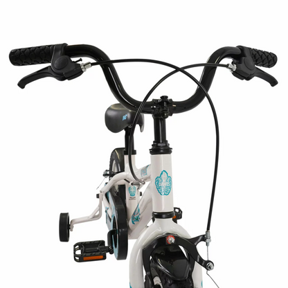 Dawes 14 inch Blowfish kids first pedal bike in blue with attached stabilisers and mudguards