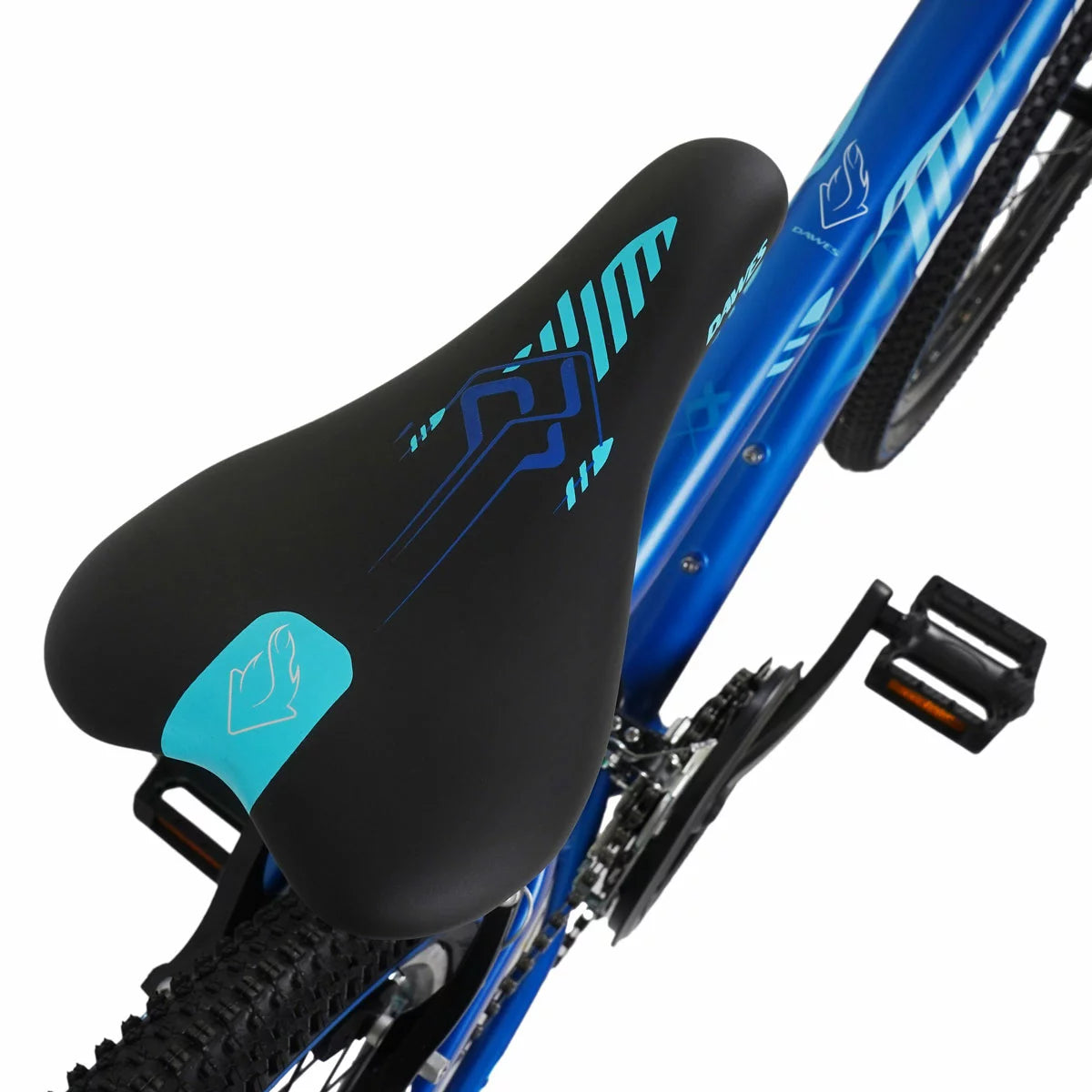 Dark Blue Dawes 24 inch Bullet HT kids mountain bike shown from a side angle with 18 speed Shimano gears and front suspension fork.