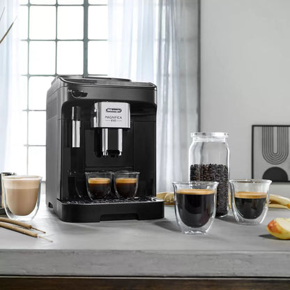 De'Longhi Magnifica Evo ECAM290.22.B bean to cup coffee machine making fresh espresso and cappuccino at home .