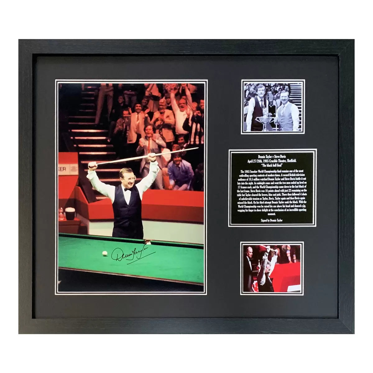 Authentic Dennis Taylor signed framed 16x12 snooker photograph with official Allstarsignings photo COA.