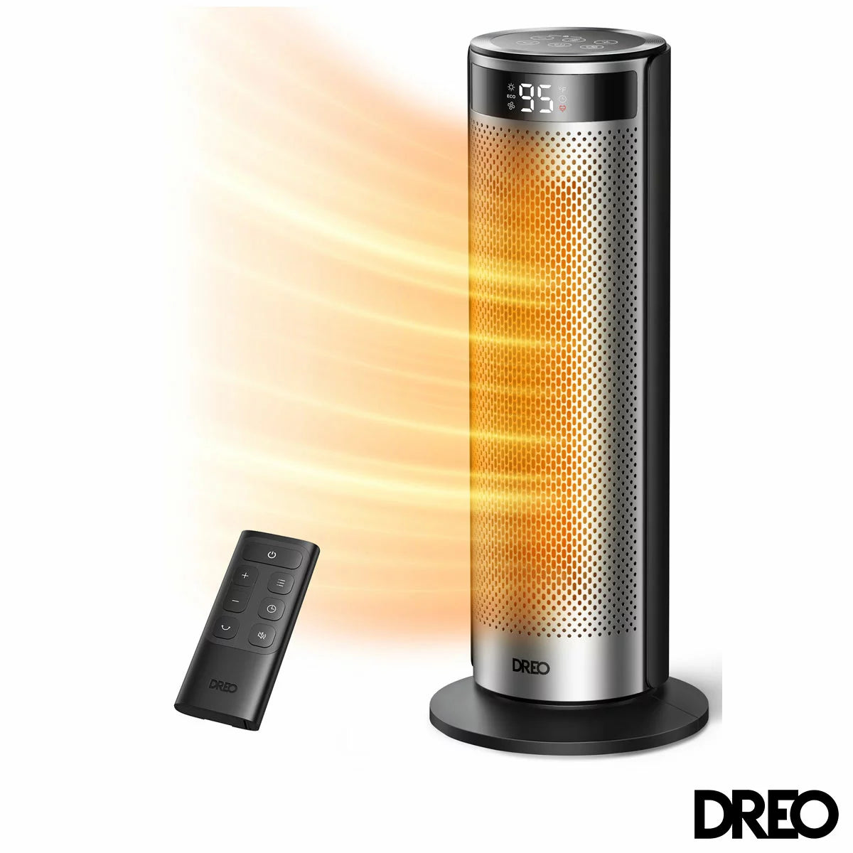 Dreo Solaris 628 ceramic tower heater with oscillating indoor heating and modern slim design