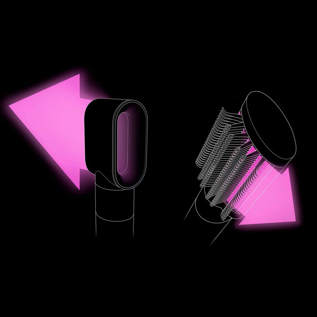 Dyson Airwrap Origin in Nickel/Copper finish, featuring the long curling barrel and loop brush attachments arranged neatly on a modern vanity.