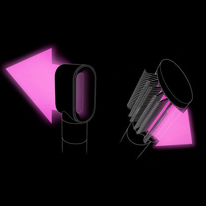Dyson Airwrap Origin in Nickel/Copper finish, featuring the long curling barrel and loop brush attachments arranged neatly on a modern vanity.
