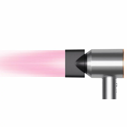 Dyson Supersonic Origin hair dryer in a sleek nickel and copper finish showing its iconic hollow head design and magnetic styling concentrator.
