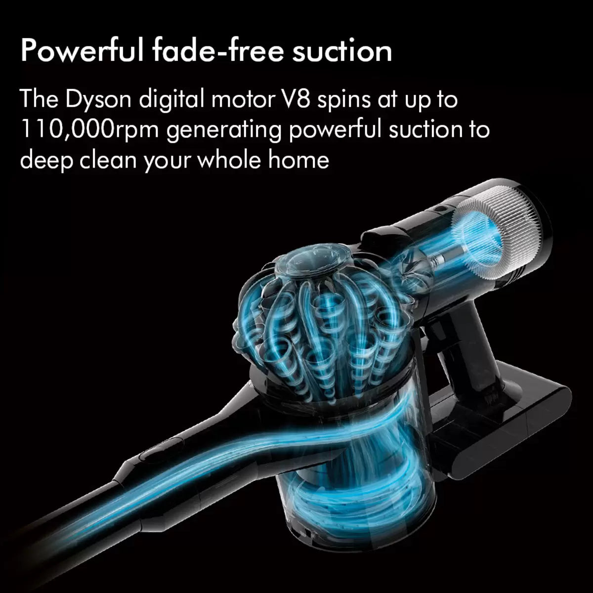 Dyson V8 Advanced Stick Vacuum Cleaner cleaning carpets and hard floors in a modern family home