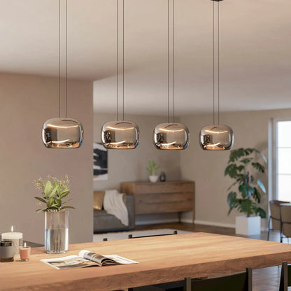EGLO Hortunas linear 4-light pendant with refined smoked black glass shades for kitchen island and dining room lighting