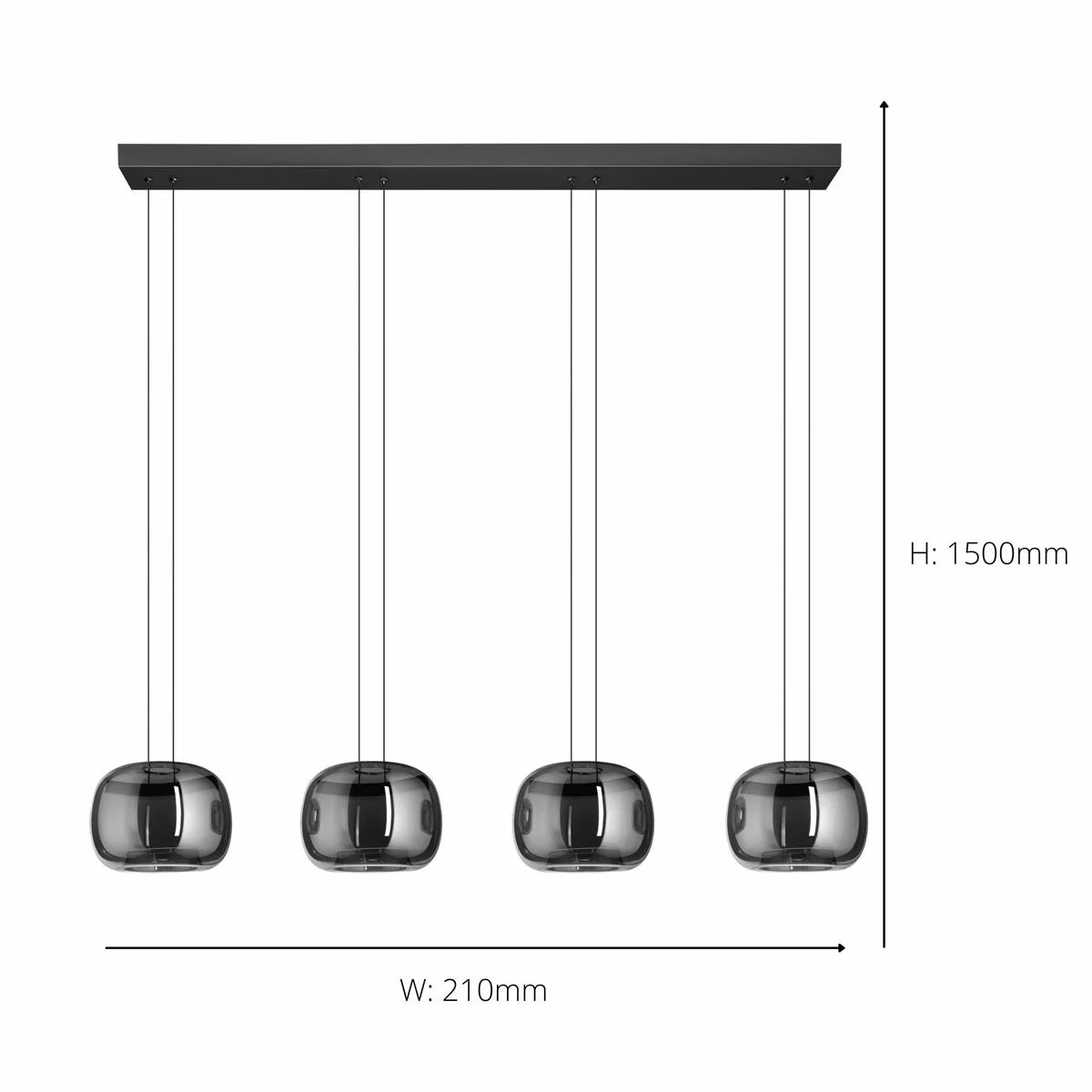 EGLO Hortunas linear 4-light pendant with refined smoked black glass shades for kitchen island and dining room lighting