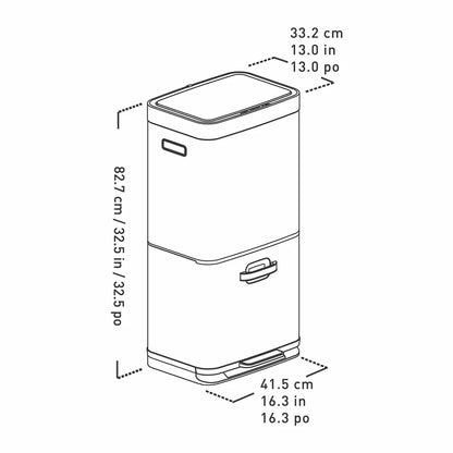 EKO 54L stainless steel motion sensor recycling bin with dual compartments in a contemporary kitchen.
