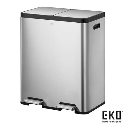 EKO Ecocasa 60L stainless steel recycling bin with dual compartments for efficient kitchen waste sorting.