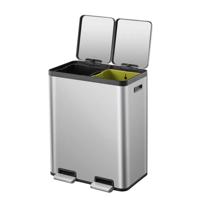 EKO Ecocasa 60L stainless steel recycling bin with dual compartments for efficient kitchen waste sorting.