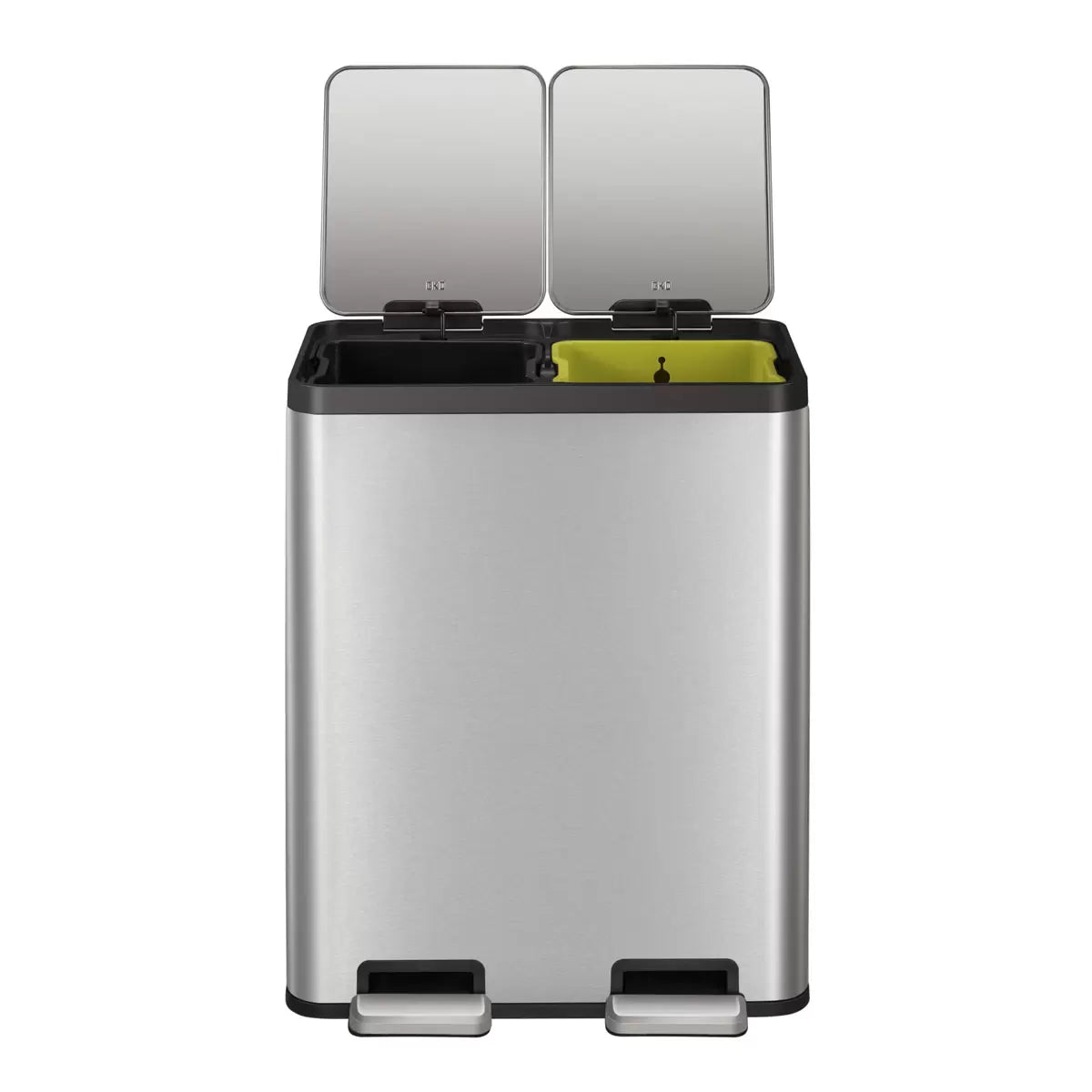 EKO Ecocasa 60L stainless steel recycling bin with dual compartments for efficient kitchen waste sorting.