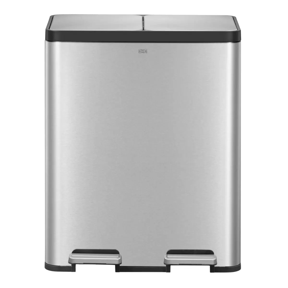 EKO Ecocasa 60L stainless steel recycling bin with dual compartments for efficient kitchen waste sorting.