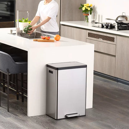 EKO Ecocasa II 40L stainless steel dual-compartment recycling bin in a modern kitchen.