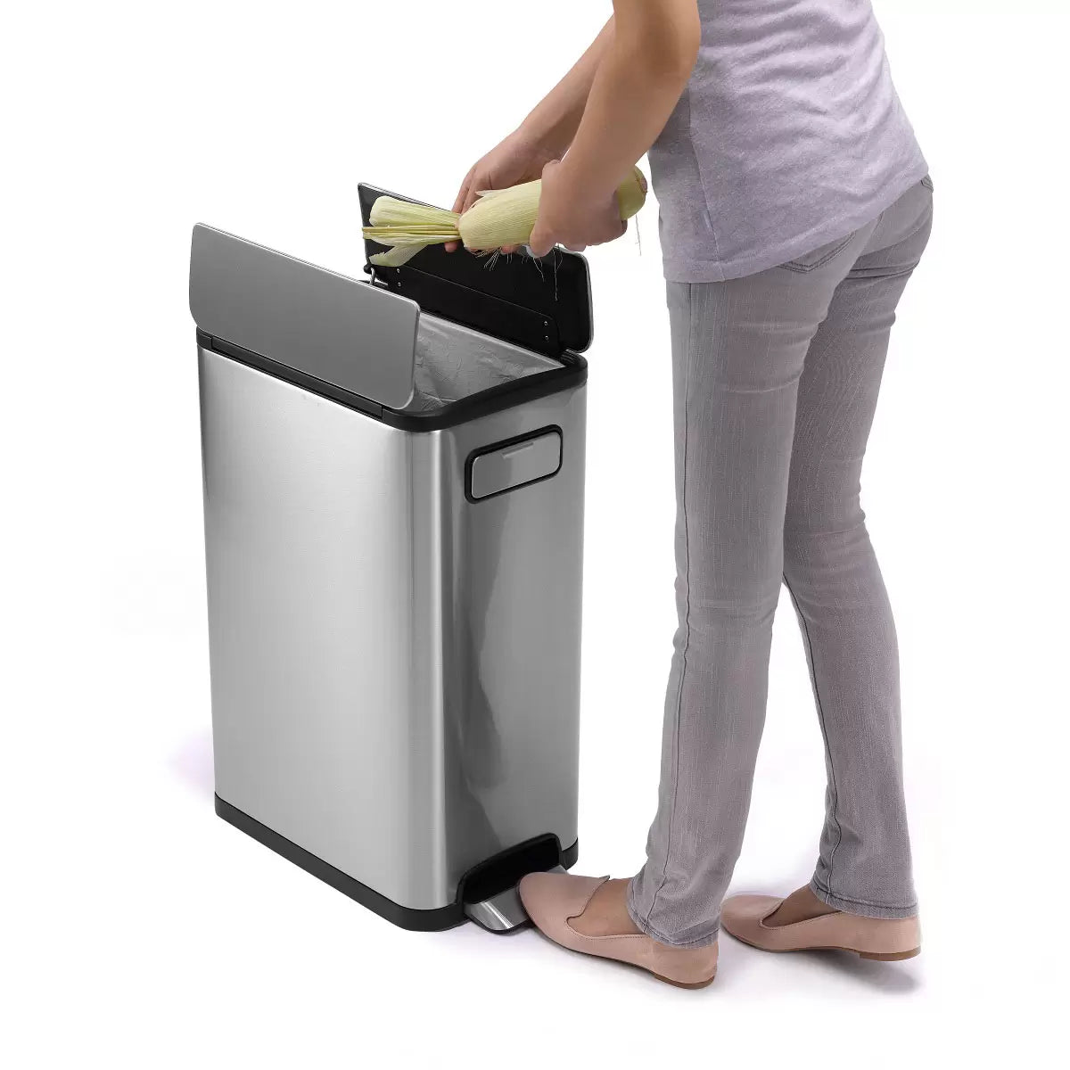 EKO Ecofly 30L stainless steel bin with odor-sealing technology for compact kitchen or office waste.