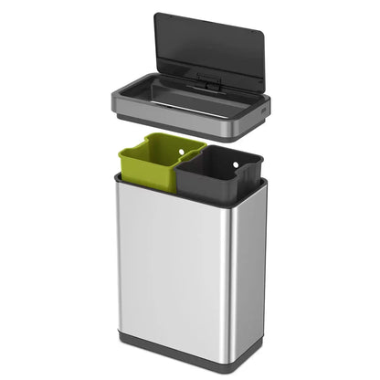 EKO Mirage X-Sensor 40L stainless steel bin showing the glowing blue light sensor interface.