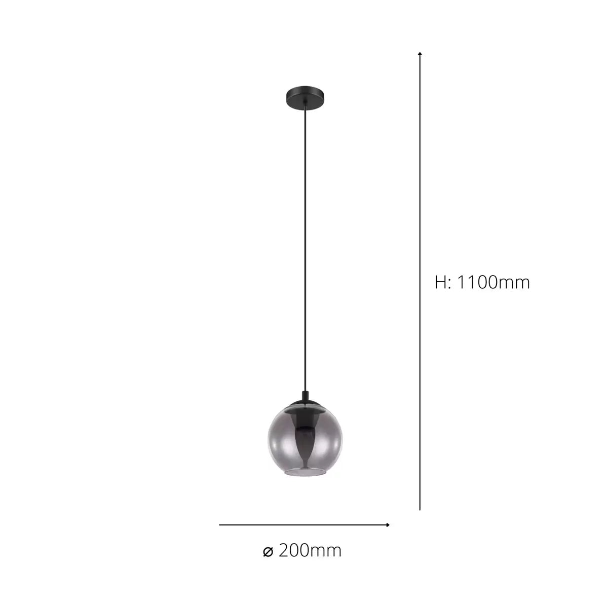 Eglo Ariscani 1 smoked glass ball pendant light hanging from ceiling in a modern interior setting