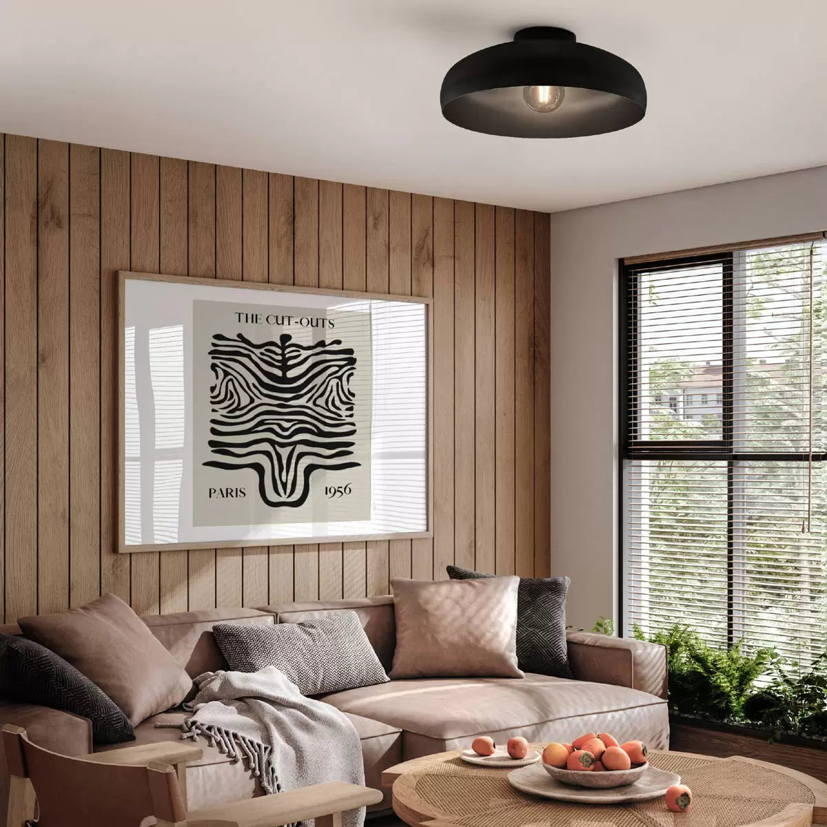 Eglo Mogano black ceiling light with 40cm metal shade for modern living rooms, dining rooms, and contemporary interiors