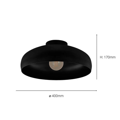 Eglo Mogano black ceiling light with 40cm metal shade for modern living rooms, dining rooms, and contemporary interiors